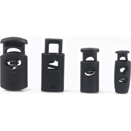 Plastic Black Cord Lock Spring Clasp Stop Single Hole Drawstring Stopper Toggles For Paracord Garment Shoelace Rope Parts 500pcs