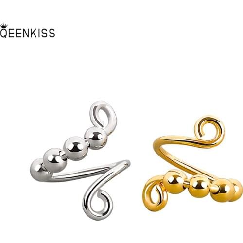 QEENKISS RG650 Fine Jewelry Wholesale Fashion Woman Girl Birthday Wedding Simplicity Round 18KT Gold White Gold Opening Ring