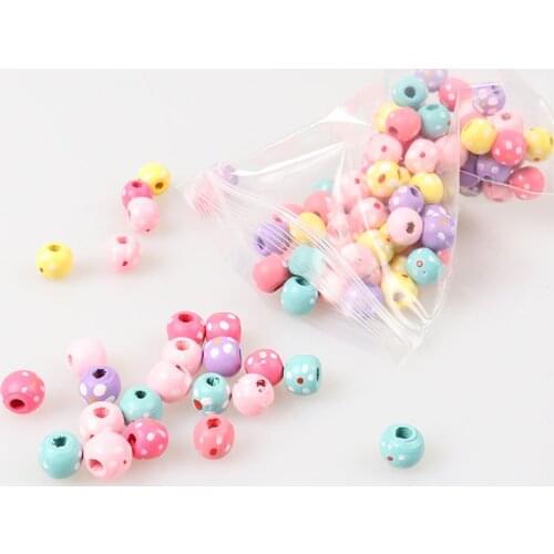 Mixed Colors Round Ball Shape Dot Pattern Wooden Material Spacer Beads For Jewelry making DIY 10mm 100pcs