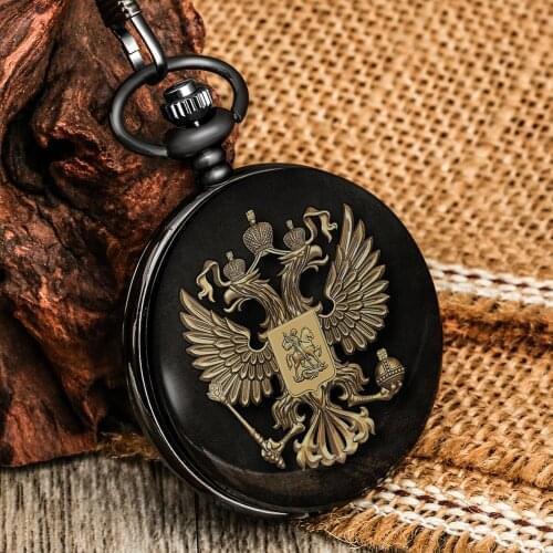 Russian Double-headed Eagle Quartz Design Pocket Watches National Emblem Dome Commemorative Badge Art Collectible for Men Women
