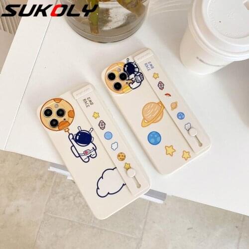 Rectangle Cute Pattern Hybrid Wristband Phone Case For iPhone 12 Pro Max 11 XS Max XR X 8 7 Plus Shockproof Silicone Stand Cover