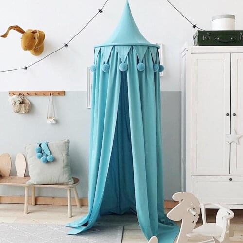 Nordic Kid Baby Bed Canopy Round Pompom Dome Hanging Mosquito Net Play Tent mosquito net