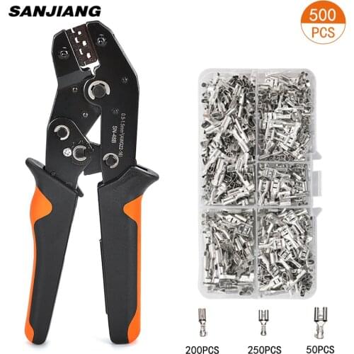 SN-48B mini precision jaw crimping tool 0.5-2.5mm2 AWG20-13 with 500pcs/lot Tab 2.8 4.8 terminals sets crimping pliers kit