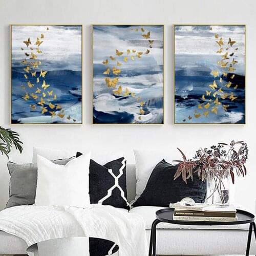 Modern Abstract Posters and Prints Simple Ink Gold Butterfly Wall Art Canvas Painting Nordic Print Pictures Home Decor