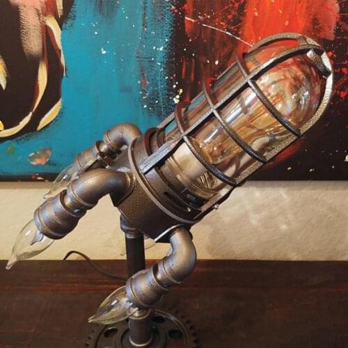 Steampunk Rocket Lamp Creative Design Steampunk Rocket Lamp Industrial Retro Style Anti-Rust Rocket Lamp Home Decoration