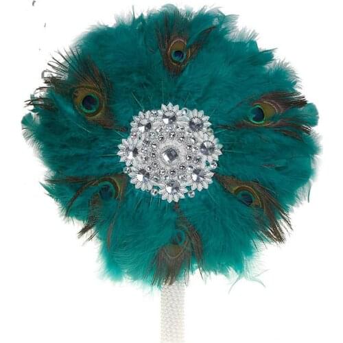 Wedding Feather Hand held Fan with Pearl Lace Feather Dance Fan Handmade Bride Hand Held Photo Props Wedding Favors