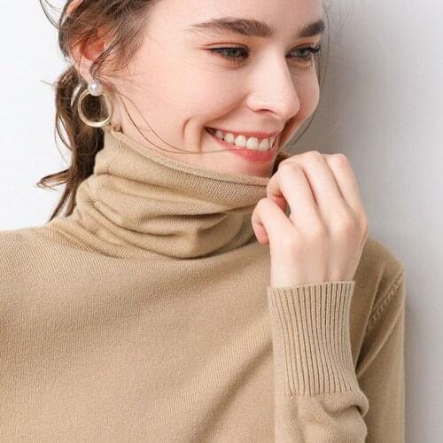 2020 Autumn Winter New Sweater Womens Solid Color Pullover Pile Pile Collar Long Sleeve Knitted High Neck Stretch Slim Sweater