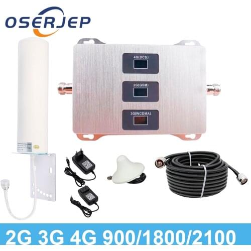 Band1/3/8 900 1800 2100 MHz Cellular Amplifier TriBand GSM DCS WCDMA LTE 2G 3G 4G Cellular Repeater + Antenna