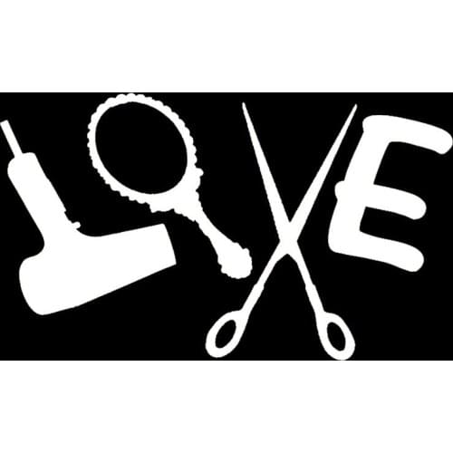 Love Hair Stylist Sticker Decal Dryer Scissors Salon Sign Window motorcycles Vinyl Decal 14cm