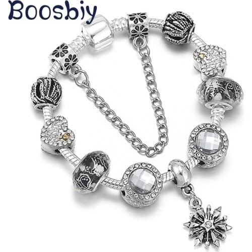 High Quality Silver Plated Shinning Star Charm Beads Fit Snake Chain Charm Bracelet For Women Romantic Summer Style Jewelry Gift