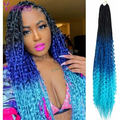 Y Demand Box Gradient Braids Curly Ends Crochet Synthetic Braiding Hair Extensions Goddess New 3X River Braids