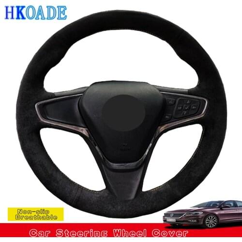 DIY Hand-stitched Black Suede Car Steering Wheel Cover For Chevrolet Malibu XL 2016-2017 Equinox 2017-2018 Buick Velite 5