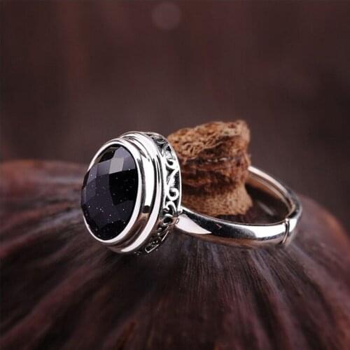 S925 sterling silver jewelry adjustable blue sand ring 2019 womans silver ring