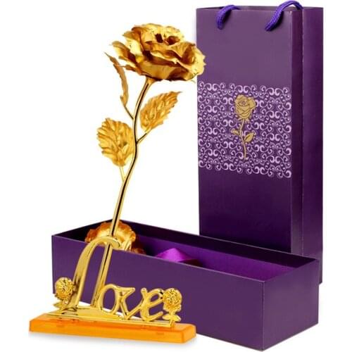 Golden Rose Flowers 24K Gold-Foil Roses Artificial Bouquet Creative Tanabata Valentines Day Gift Gifts