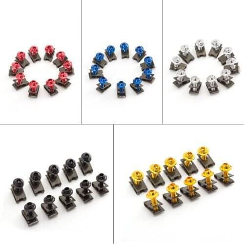 10PCS CNC 5mm Aluminium Universal Motorcycle Fairing Bolts Fastener Clips Screw Spring Nuts For Yamaha Honda Kawasaki Suzuki