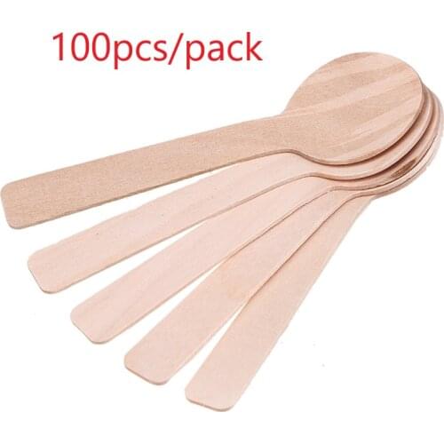 100pcs/set Small Wooden Spoon Disposable Ice Cream Soup Dessert Scoop Natural Wood Coffee Honey Spoons Kitchen Cooking Utensils