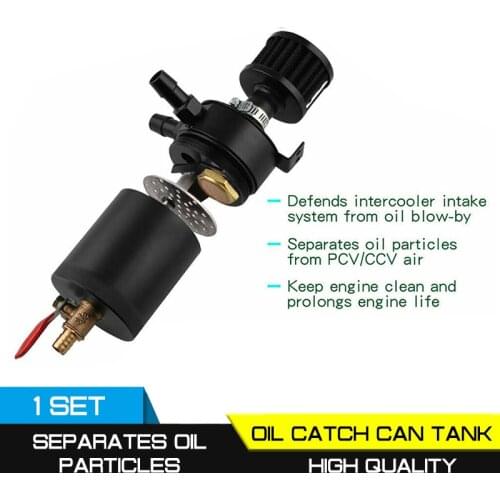 2-Port Oil Catch Can Tank Reservoir Oil Catch Fuel Tank Universal Aluminum Part with Drain Valve Breather Filter Compact Baffled