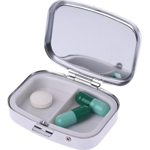 5.6x4.2cm Rectangle Shape Stainless Steel Mini Pill Case Solid Color Silver Medicine Organizer Holder Tablet Capsule Box D0UE