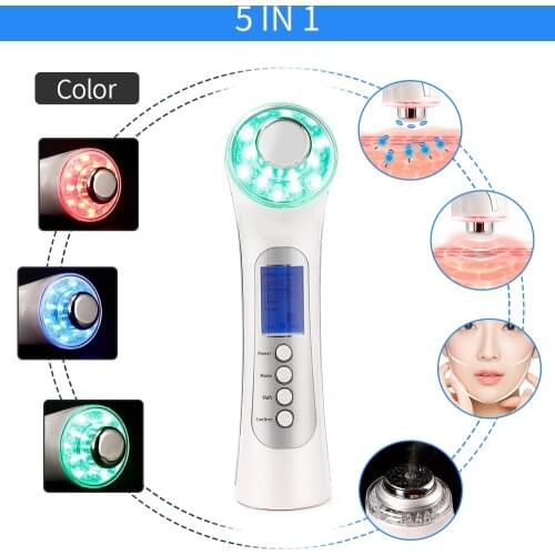 5 In 1 Ultrasonic Beauty Skin Rejuvenation Wrinkle Removal LED Photon Therapy Facial Deep Cleaning Anti Aging Skin Care Tool