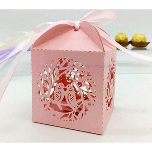 50Pcs Bird Design Luxury Lase Cut Candy Box With Ribbon Baby Shower Gifts box Wedding favors Boxes Birthday Party Supplies 7Z