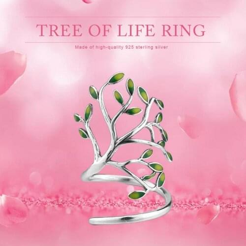 925 Sterling Silver Tree Of Life Ring Tree Green Leaves Adjustable Pure Silver Retro Ring Women Sterling Silver Jewelry Gift