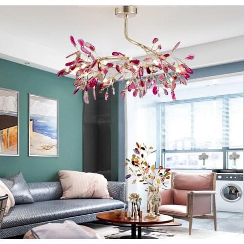 Agate Wedding purple chandelier led luminaire Ruby lamp for Living Room Dining Room chandeliers Branch Lamp Kitchen Bar lighting