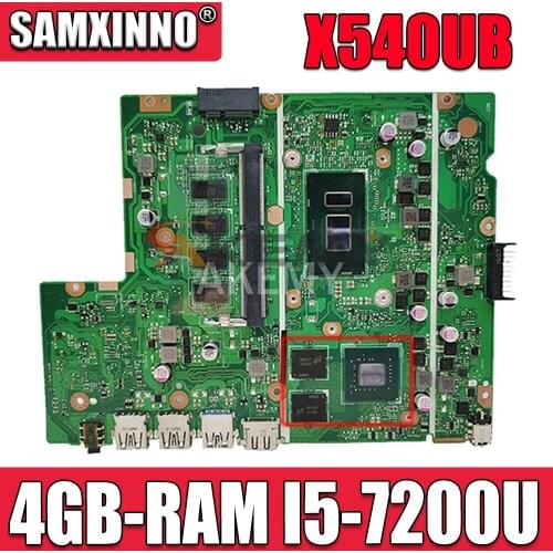 Akemy X540UB Laptop motherboard With 4GB-RAM I5-7200U (V2G) for ASUS X540UB X540UV X540UBR original mainboard 90NB0IM0-R00060