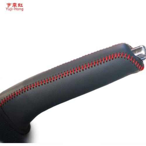 Yuji-Hong Car Handbrake Covers Case for Mazda 6 2007-2015 Genuine Leather Handbrake Grips Black/Red thread