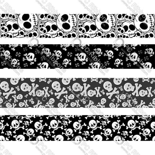 White/blacK skull Halloween printed grosgrain& foe DIY handmade materials Halloween wedding gift wrap tape ribbons 50 yards