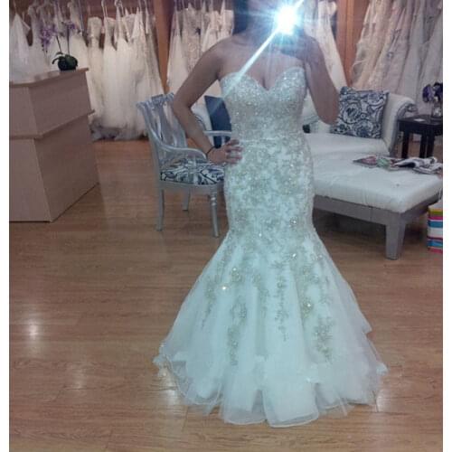 Shiny Luxury Crystal Wedding Dress Mermaid Strapless Sweetheart Stunning Bridal Gown Plus Size Custom Made Wedding Dresses