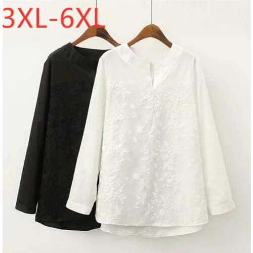 New ladies autumn winter plus size tops for women large blouse long sleeve loose cotton embroidery lace shirt 3XL 4XL 5XL 6XL