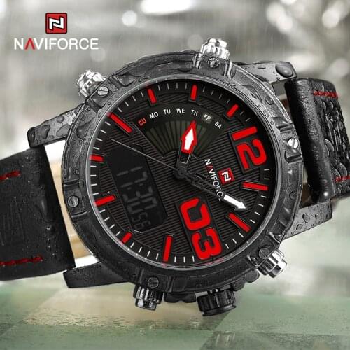 Luxury Brand NAVIFORCE Sports Watches for Men Military Waterproof Quartz Wristwatch Digital Analog Clock Leather Band Male Watch