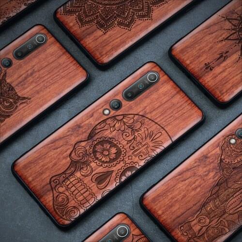 Carveit Carved Natural Real Wood Cases For Xiaomi Mi 10 Pro Soft-Edge Cover Thin Retro Mobile Phones Accessories Protective Hull