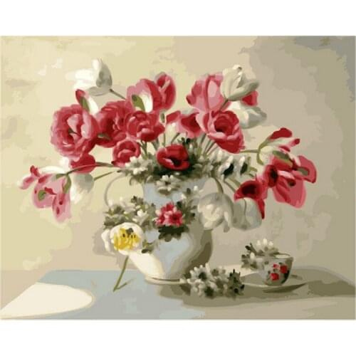 Frameless picture oil painting by numbers wall decor diy painting on canvas for home decor 4050 red peony