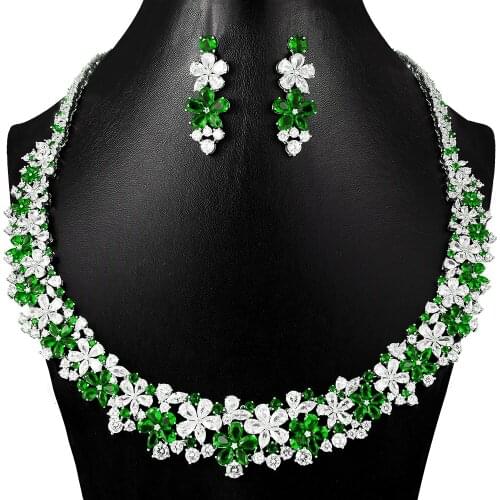 KellyBola Fashion Luxury Full Cubic Zirconia Flower Necklace and Earring Set Womens Wedding Celebration Gorgeous Jewelry
