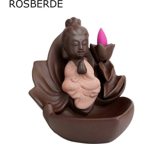 1pc+20pc incense Ceramic buddha statue backflow incense burner sandalwood incensory home decor buddhism gift decoration
