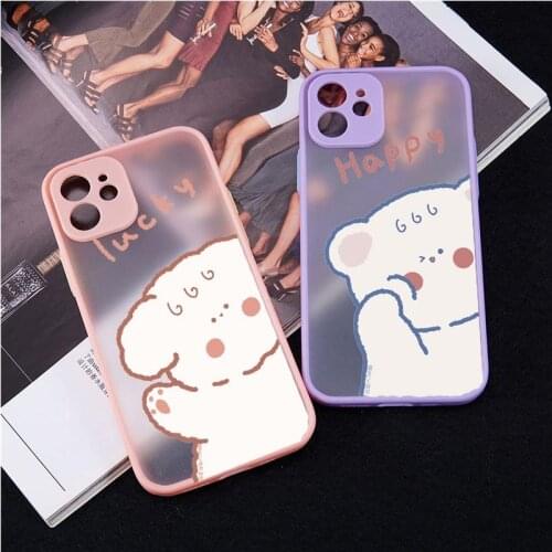 Korea Cartoon Bear Couple Phone Case For iPhone 12 11 Pro MAX XR 7 X XS SE20 8 6 Plus Animal Print Clear Hard Matte Cover Fundas