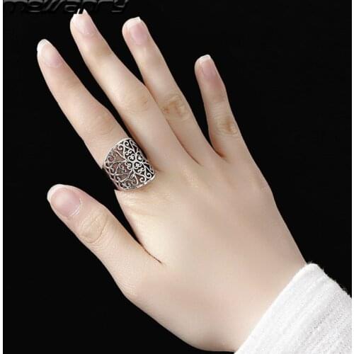 Mewanry 925 Sterling Silver Wide Rings for Women New Trend Vintage Elegant Creative Design Hollow Carved Party Jewelry Wholesale