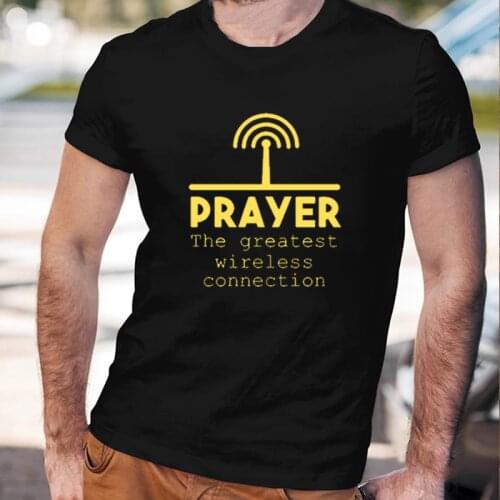 Prayers The Greatest Wireless Connection Christian Faith Men T-shirt Religion Jesus Letters Short-sleev Tops Casual Male Tee