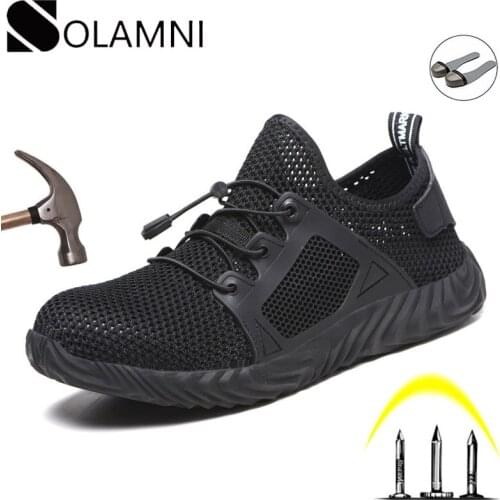 Mens Steel Toe Work Safety Shoes Summer Breathable Mesh Outdoor Sneakers Male Anti Smashing Light Boots Men Industrial Shoes 48
