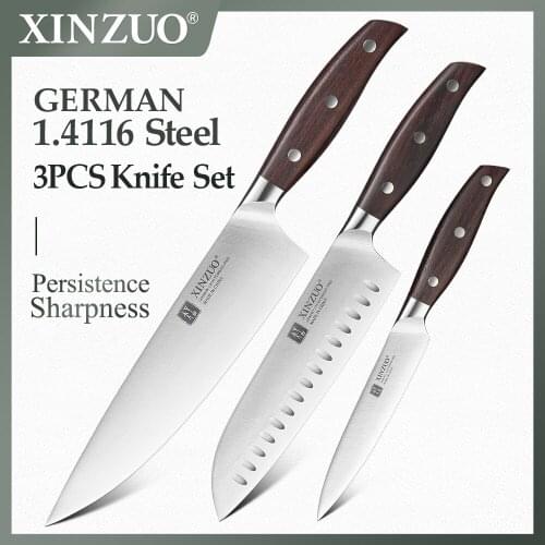 XINZUO 3PCS Kitchen Knife Set Utility Chef Santoku Knife German 1.4116 Stainless Steel Super Sharp Chef Accessories