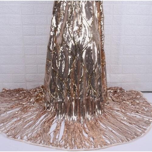 Latest Gold African Dry Lace Fabrics High Quality French Mesh Lace Fabric With Sequins For Nigerian Party Wedding Sew 1759