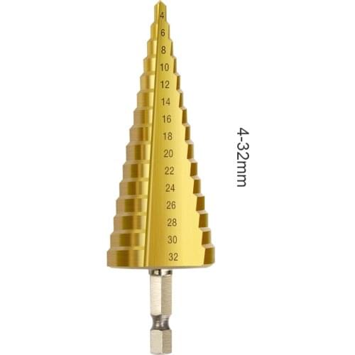 New 1Pcs profession Spiral Flute Pagoda Shape Hole Cutter 4-12/20/32mm HSS Steel Cone Drill Bit Set Step Drill with Center Punch