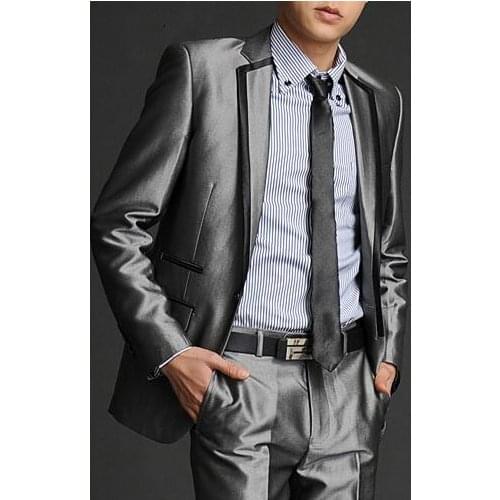 2020 new arrival brand-clothing slim men suit set with pants trim mens suits wedding groom formal dress suit + pant black grey
