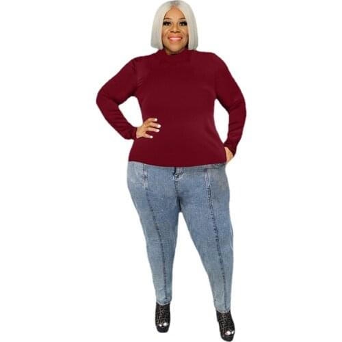 Solid Color Stand Collar Base Coat Ropa Plus Size Mujer Simple Woman Tshirts Trendy Pure Black Top Fashion Wholesale