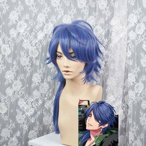 Anime Hypnosismic Division Battle of Rap DRB Adventure Posse Dice ARISUGAWA Live or Dead Synthetic Blue Cosplay Wig + Wig Cap