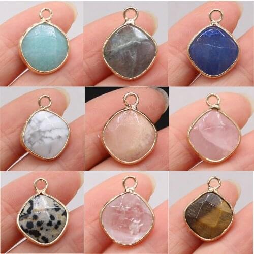 2Pcs Natural Stone Pendant Agated Quartz Golden Plated Tiger Eye Pendants For Jewelry Making DIY Charms Necklace Accessories