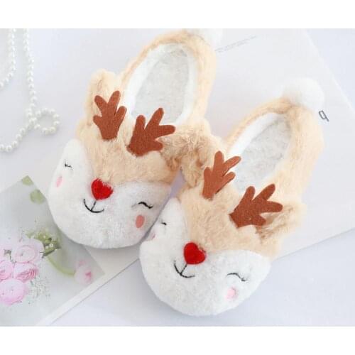 Dropshipping Millffy Winter Slippers Plush Woman Reindeer Slippers Christmas Moose Indoor Home Shoes Ladies Animal Shoes