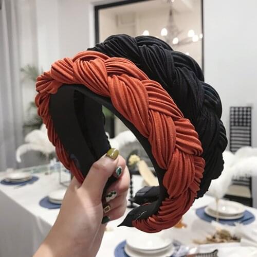 Q Weave Braid Headband Wide Side Autumn Winter Headwear Fashion Hairband For Women Cross Knot Hair Hoop Bezel Hair Accessories