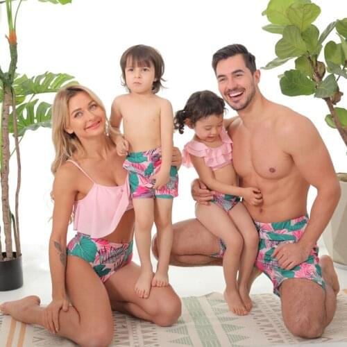 Family Matching Swimwear Bikini Mommy And Me Printed Baby Swimsuit Summer Beach Swim Wear Women Kid Boy Baby Girl Clothes